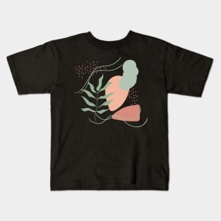 Abstract shapes lines and leaves digital design illustration Kids T-Shirt